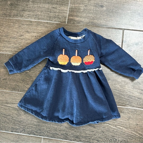 Monica + Andy / organic cotton Navy Blue Dress with Candy Apple Design - Picture 2 of 4